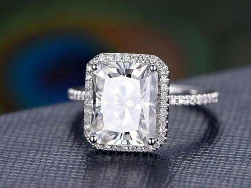 1 CT Emerald Cut Diamond 925 Sterling Silver Halo Diamond Wedding Ring