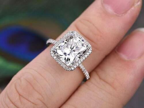 1 CT Emerald Cut Diamond 925 Sterling Silver Halo Diamond Wedding Ring