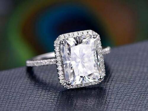 1 CT Emerald Cut Diamond 925 Sterling Silver Halo Diamond Wedding Ring