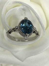 1 CT Oval Cut London Blue Topaz 925 Sterling Silver Diamond Women's Wedding Ring