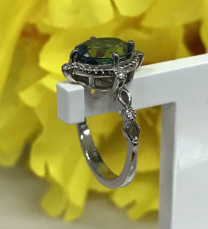 1 CT Oval Cut London Blue Topaz 925 Sterling Silver Diamond Women's Wedding Ring