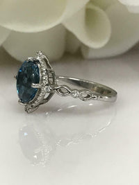 1 CT Oval Cut London Blue Topaz 925 Sterling Silver Diamond Women's Wedding Ring