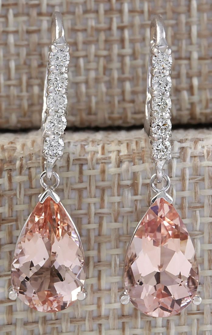 1 CT Pear Cut Morganite 925 Sterling Silver Diamond Wedding Drop Dangle Earrings