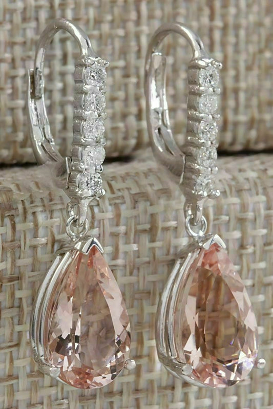 1 CT Pear Cut Morganite 925 Sterling Silver Diamond Wedding Drop Dangle Earrings