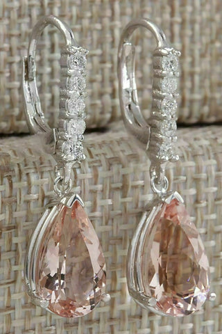 1 CT Pear Cut Morganite 925 Sterling Silver Diamond Wedding Drop Dangl atjewels.in