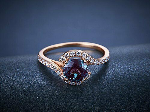 1 CT Round Cut Alexandrite 925 Sterling Silver Diamond Bypass Anniversary Ring
