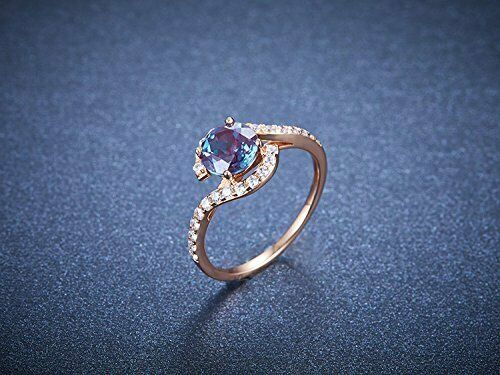 1 CT Round Cut Alexandrite 925 Sterling Silver Diamond Bypass Anniversary Ring