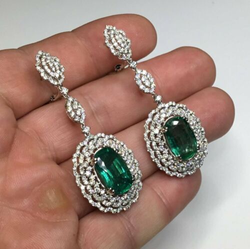 2.5 CT Oval Cut Emerald 925 Sterling Silver Diamond Drop Dangle Wedding Earrings