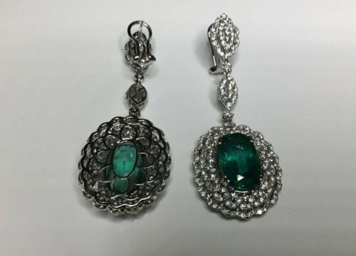 2.5 CT Oval Cut Emerald 925 Sterling Silver Diamond Drop Dangle Wedding Earrings