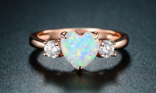 2 CT Heart Cut Fire Opal 925 Sterling Sliver Heart 3-Stone Diamond Promise Ring
