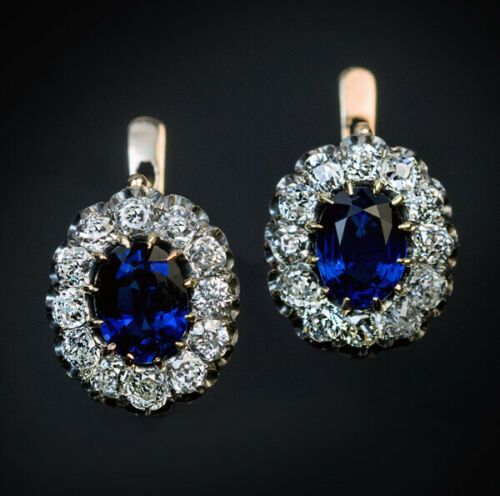 2 CT Oval Cut Blue Sapphire 925 Sterling Sliver Diamond Halo Stud Earrings