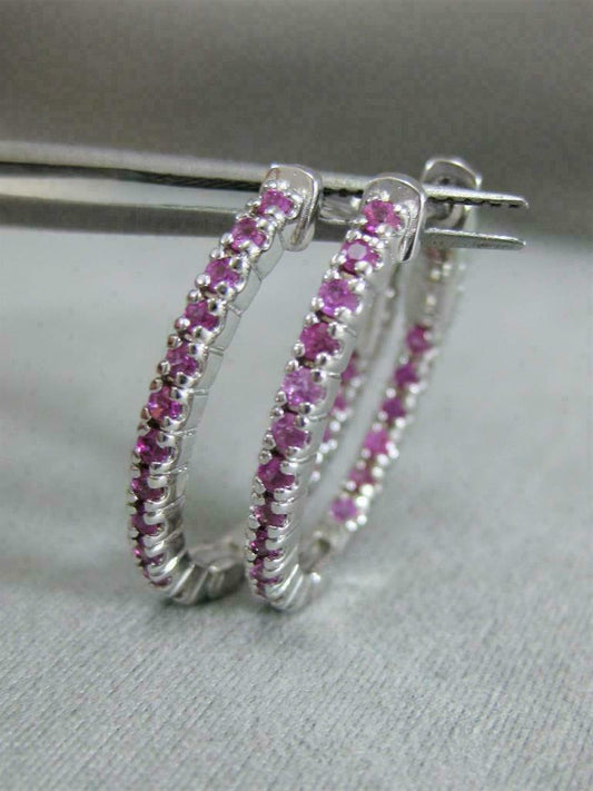 2 CT Round Cut Pink Sapphire 925 Sterling Sliver Wedding Oval Shape Hoop Earrings