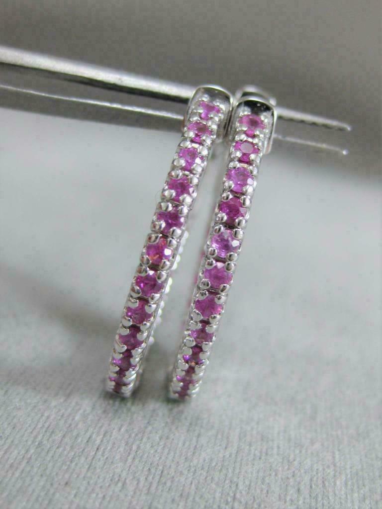 2 CT Round Cut Pink Sapphire 925 Sterling Sliver Wedding Oval Shape Hoop Earrings