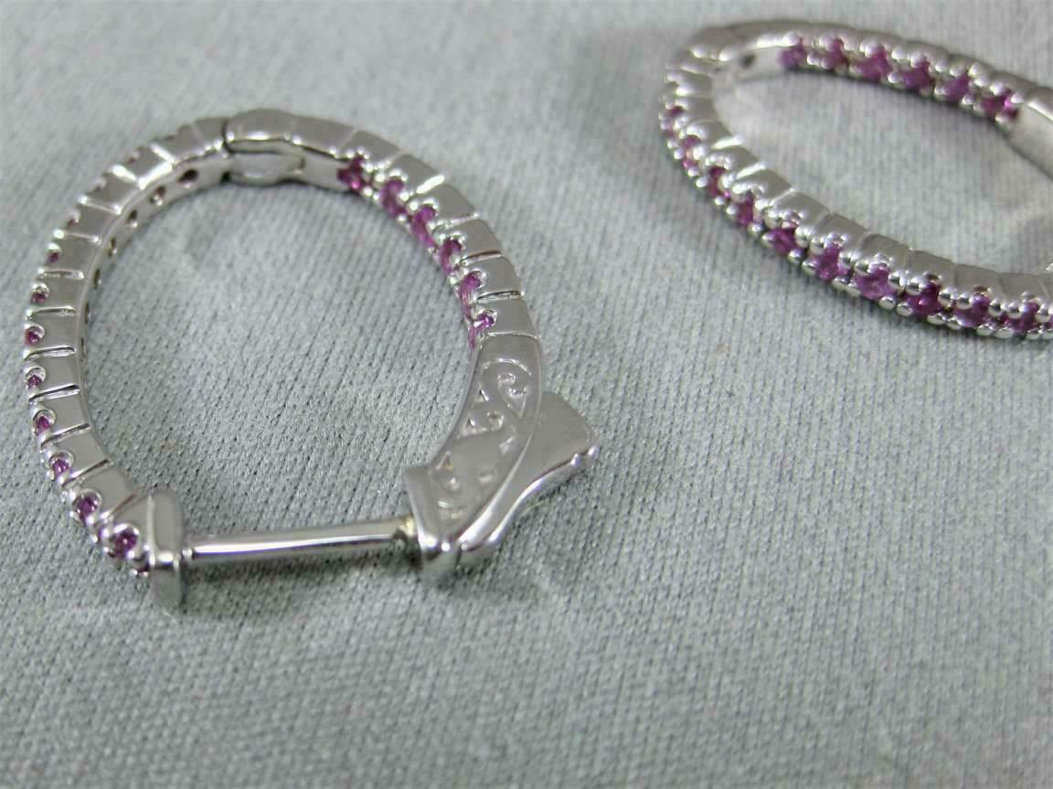2 CT Round Cut Pink Sapphire 925 Sterling Sliver Wedding Oval Shape Hoop Earrings