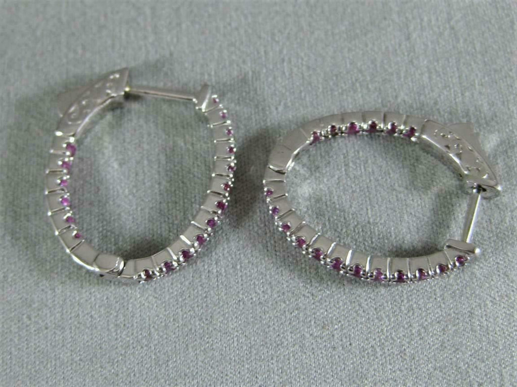2 CT Round Cut Pink Sapphire 925 Sterling Sliver Wedding Oval Shape Hoop Earrings