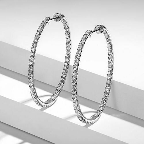 2 CT Brilliant Cut Diamond 925 Sterling Silver Wedding Large Hoop Earrings