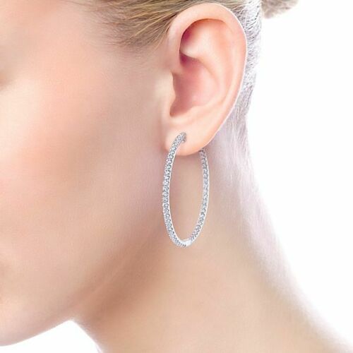 2 CT Brilliant Cut Diamond 925 Sterling Silver Wedding Large Hoop Earrings