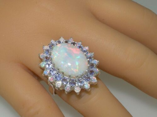 3 CT Oval Round Cut Fire Opal 925 Sterling Silver Tanzanite Cluster Wedding Ring