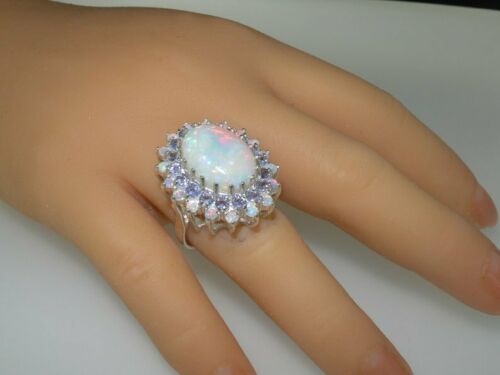 3 CT Oval Round Cut Fire Opal 925 Sterling Silver Tanzanite Cluster Wedding Ring