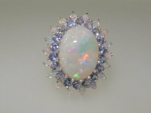 3 CT Oval Round Cut Fire Opal 925 Sterling Silver Tanzanite Cluster Wedding Ring