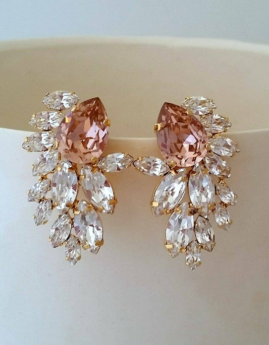 3 CT Pear Morganite & Marquise CZ 925 Sterling Silver Cluster Diamond Stud Earrings