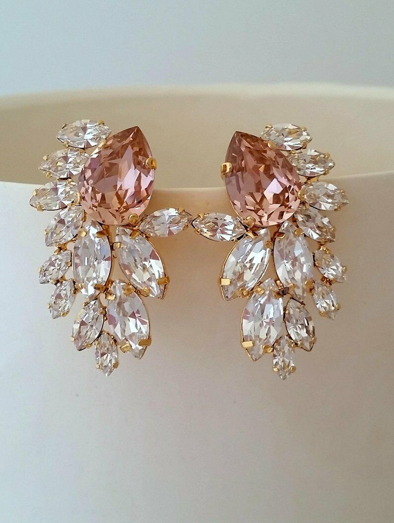 3 CT Pear Morganite & Marquise CZ 925 Sterling Silver Cluster Diamond Stud Earrings