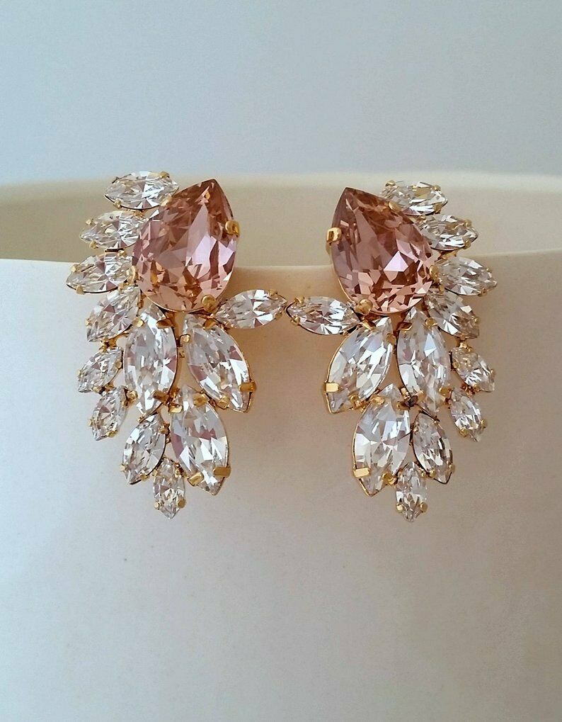 3 CT Pear Morganite & Marquise CZ 925 Sterling Silver Cluster Diamond Stud Earrings