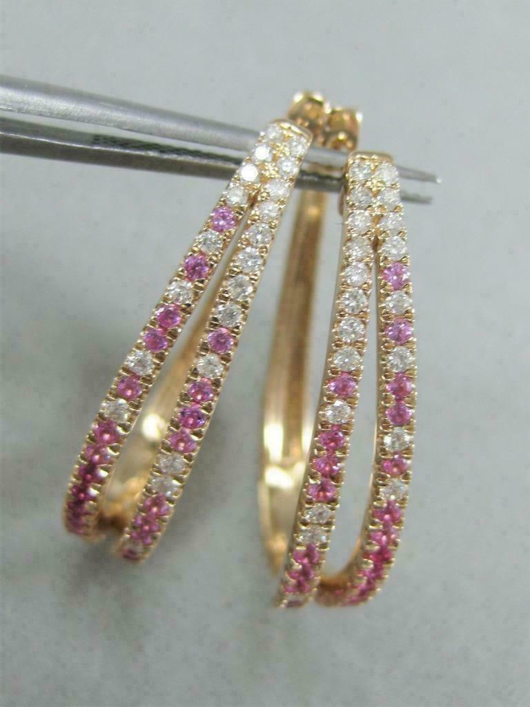 3 CT Round Cut Pink Sapphire 925 Sterling Silver Diamond 2-Row Oval Hoop Earrings