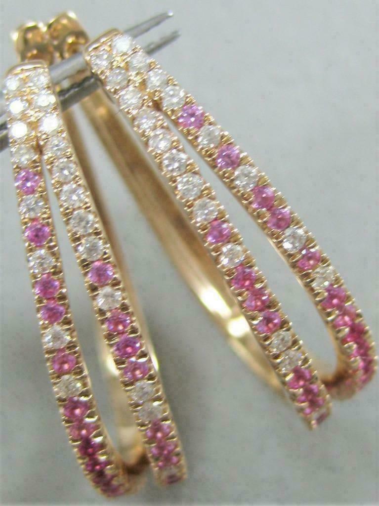 3 CT Round Cut Pink Sapphire 925 Sterling Silver Diamond 2-Row Oval Hoop Earrings