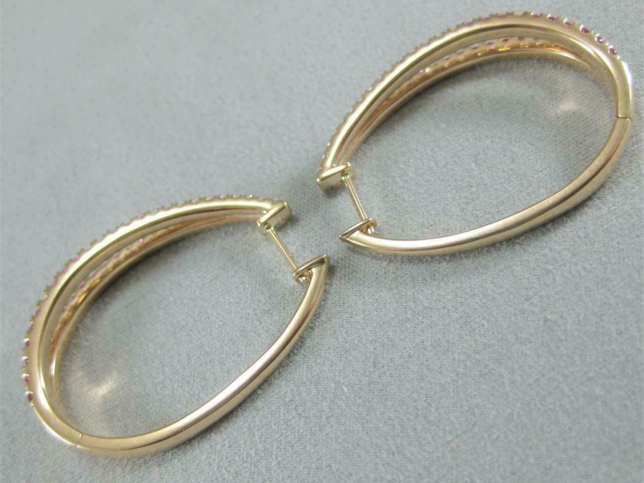 3 CT Round Cut Pink Sapphire 925 Sterling Silver Diamond 2-Row Oval Hoop Earrings