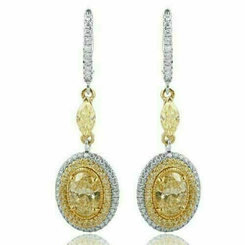 4 CT Oval Cut Citrine 925 Sterling Silver Diamond Drop Dangle Wedding Earrings