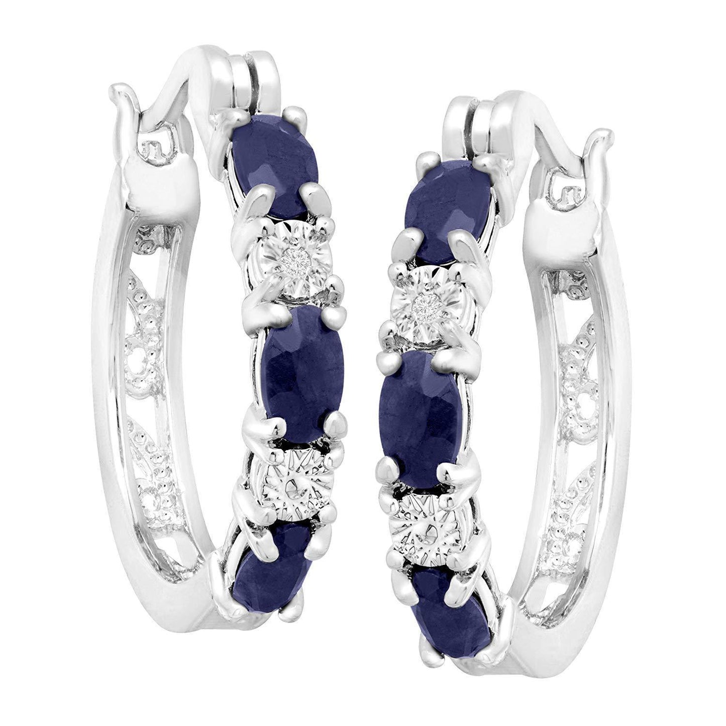 Oval & Round Cut Sapphire & Diamond 14k White Gold Over On 925 Sterling Sliver Women's Hoop Earrings
