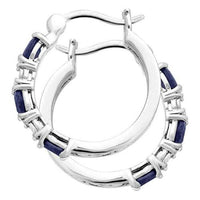 Oval & Round Cut Sapphire & Diamond 14k White Gold Over On 925 Sterling Sliver Women's Hoop Earrings