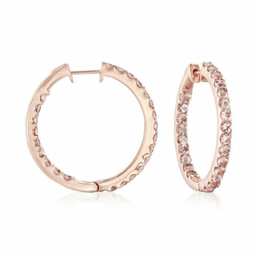 925 Sterling Silver 2 CT Round Cut Morganite Women's Engagement Hoop Earrings