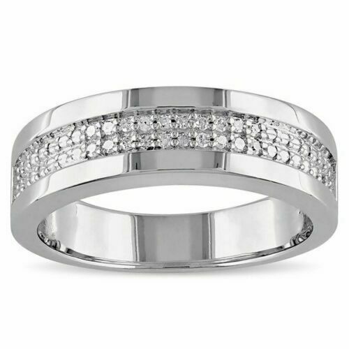 0.40 Ct Round Cut Diamond 14K White Gold Over On 925 Silver Engagement Wedding Men's Band Ring