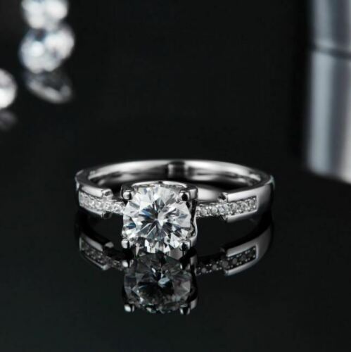 0.50 Carat Round Accents Stone 14K White Gold Over On 925 Silver Engagement Ring