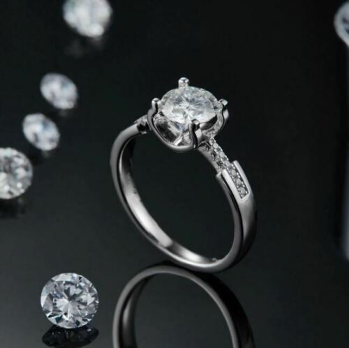 0.50 Carat Round Accents Stone 14K White Gold Over On 925 Silver Engagement Ring