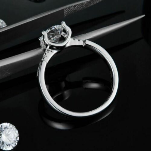 0.50 Carat Round Accents Stone 14K White Gold Over On 925 Silver Engagement Ring