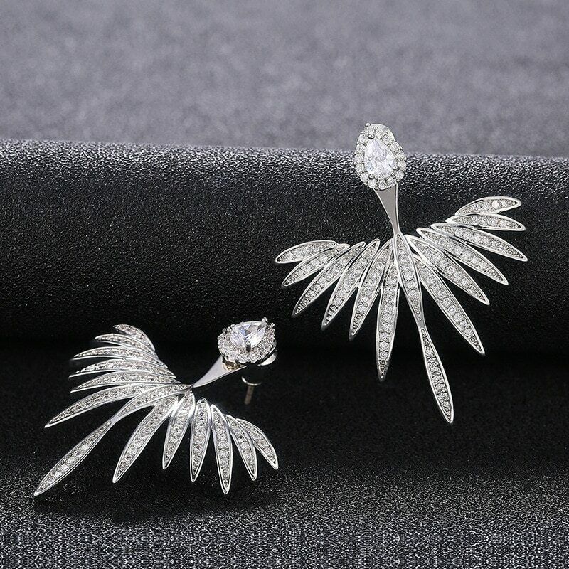 0.50Ct Round Cut Diamond Angel Wings Style 14K White Gold Over On 925 Sterling Silver Stud Earrings