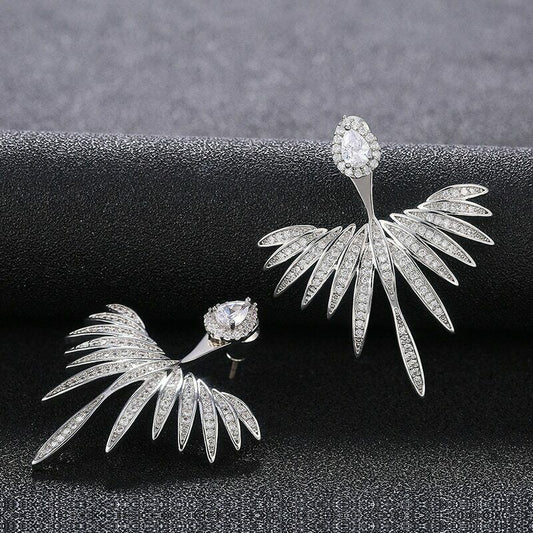 0.50Ct Round Cut Diamond Angel Wings Style 14K White Gold Over On 925 Sterling Silver Stud Earrings