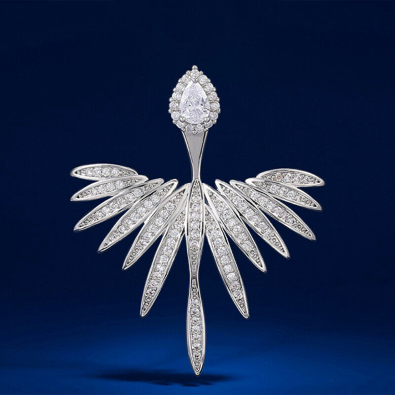 0.50Ct Round Cut Diamond Angel Wings Style 14K White Gold Over On 925 Sterling Silver Stud Earrings