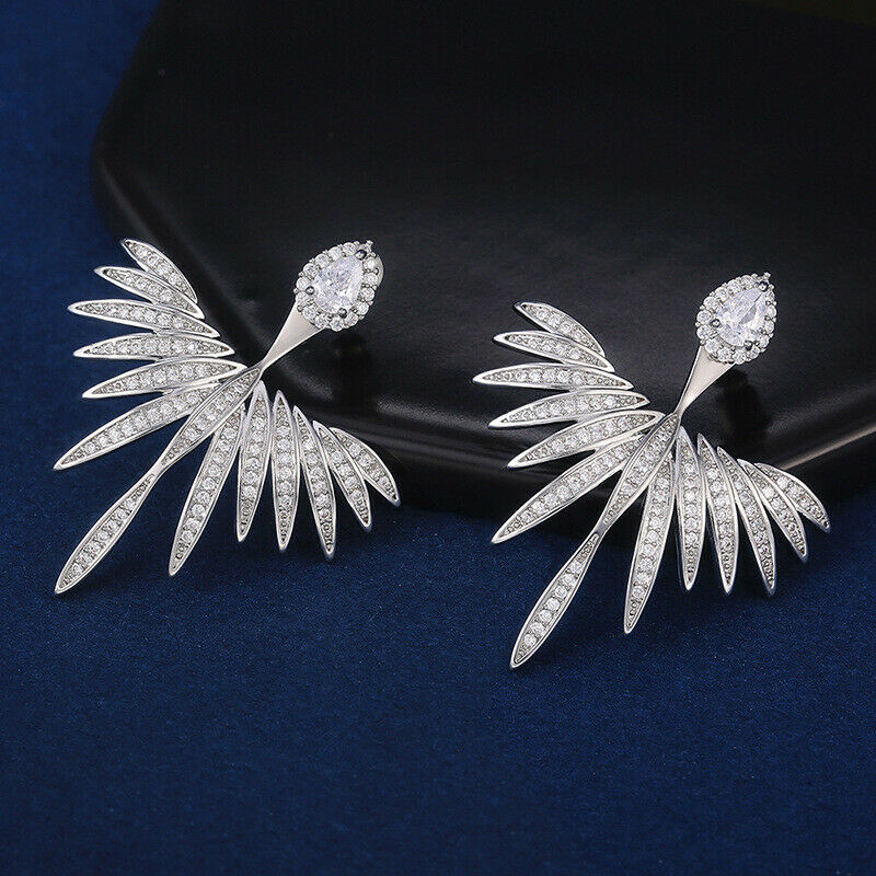 0.50Ct Round Cut Diamond Angel Wings Style 14K White Gold Over On 925 Sterling Silver Stud Earrings