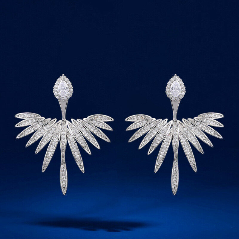 0.50Ct Round Cut Diamond Angel Wings Style 14K White Gold Over On 925 Sterling Silver Stud Earrings