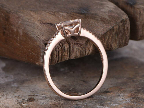 1.20 Ct Emerald Cut Peach Morganite Rose Gold Over On 925 Sterling Silver Solitaire W/Accents Promise Ring