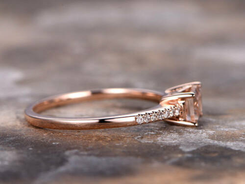 1.20 Ct Emerald Cut Peach Morganite Rose Gold Over On 925 Sterling Silver Solitaire W/Accents Promise Ring