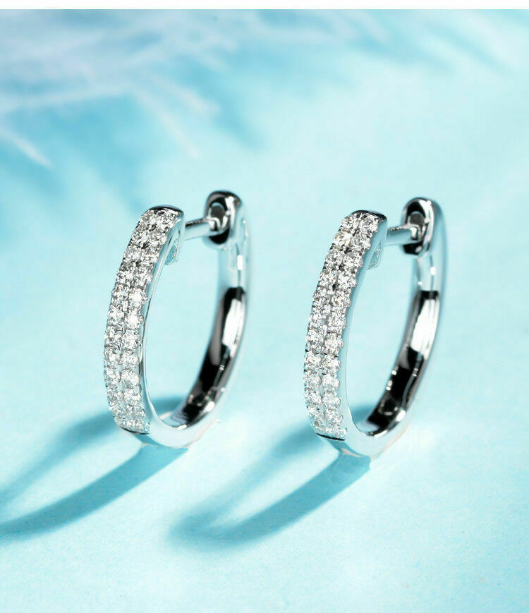 0.60 Ct Round Cut VVS1/D Diamond Snap Closure Hoop Earrings 925 Sterling Silver