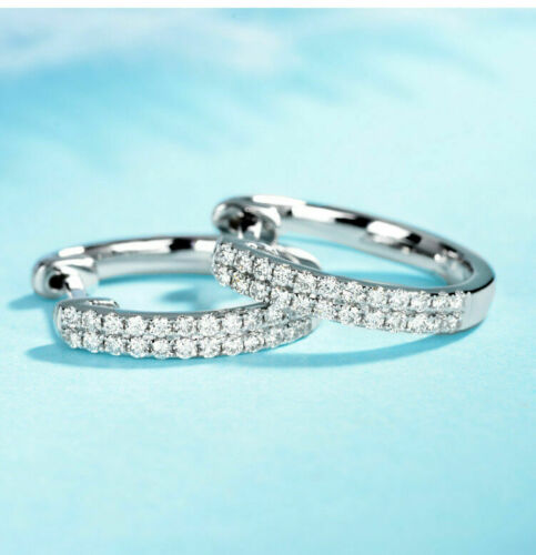 0.60 Ct Round Cut VVS1/D Diamond Snap Closure Hoop Earrings 925 Sterling Silver