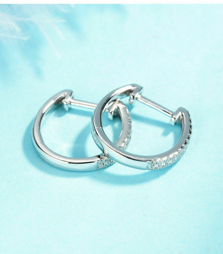 0.60 Ct Round Cut VVS1/D Diamond Snap Closure Hoop Earrings 925 Sterling Silver