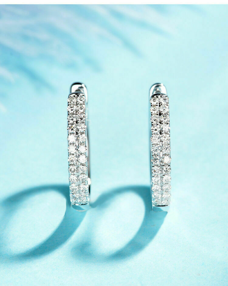 0.60 Ct Round Cut VVS1/D Diamond Snap Closure Hoop Earrings 925 Sterling Silver