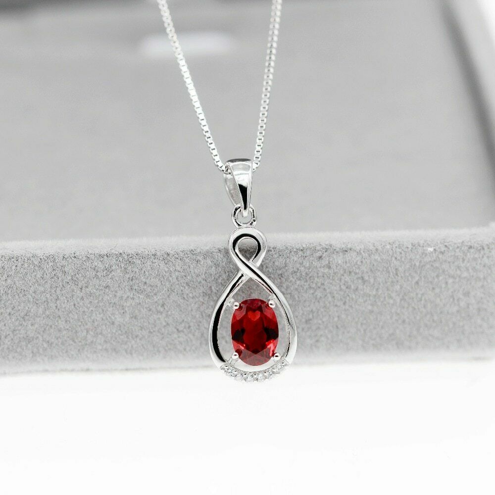 0.75 CT Oval Cut Red Garnet January Birthstone Women's Pendant 925 Sterling Silver